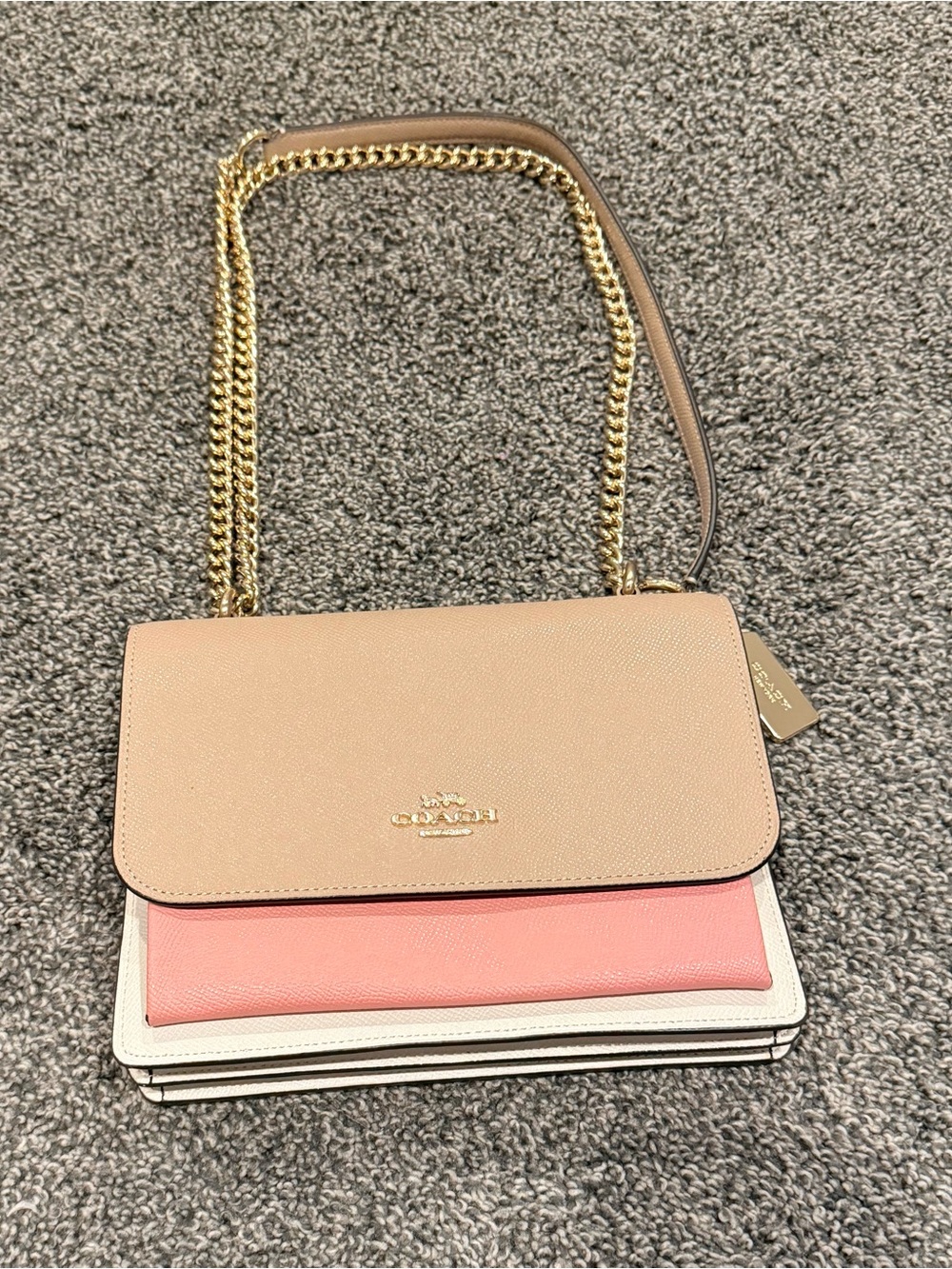 Coach Tri-Panel Chain Shoulder Bag in Blush, Pink & White